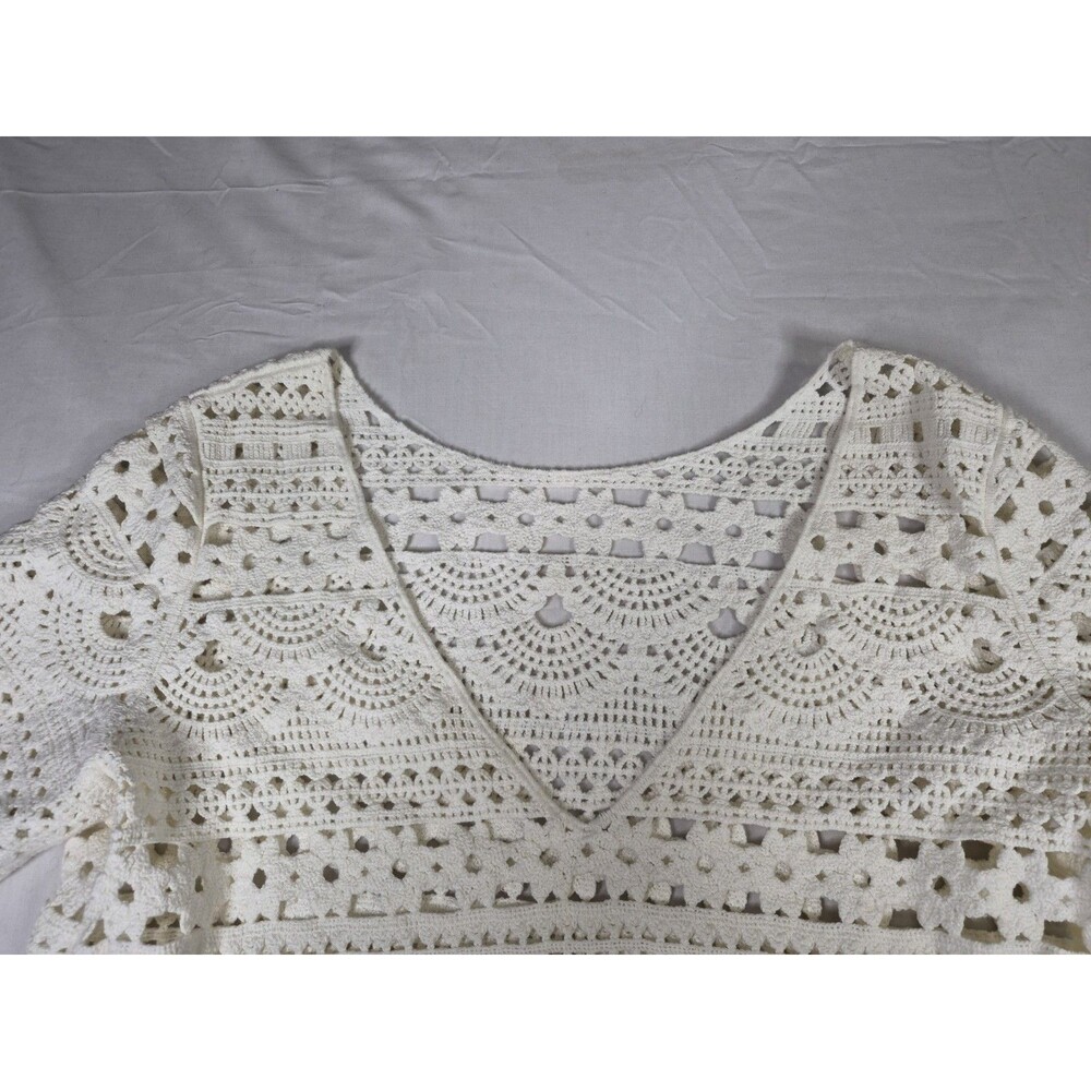 Sezane Top Women's Size Medium White Beige Cotton Long Sleeve Crochet Knit - Picture 3 of 11